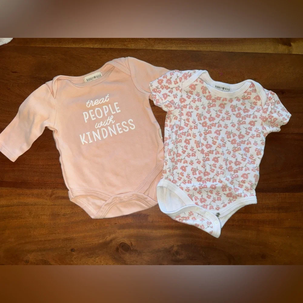 Peach and White Floral‎ Baby Bodysuit Duo